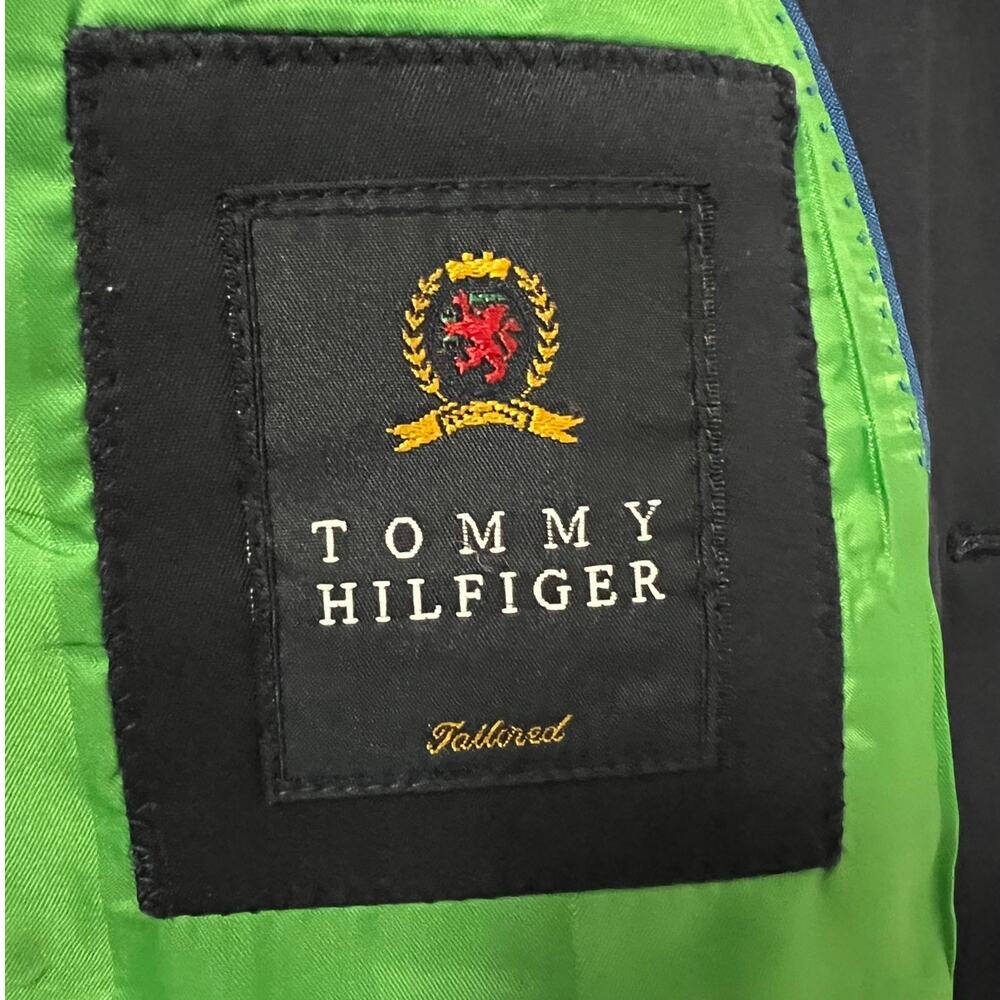 Vintage Y2K Tommy Hilfiger Navy Twill Blazer 42R Tailored Green Lining Preppy - Picture 5 of 16